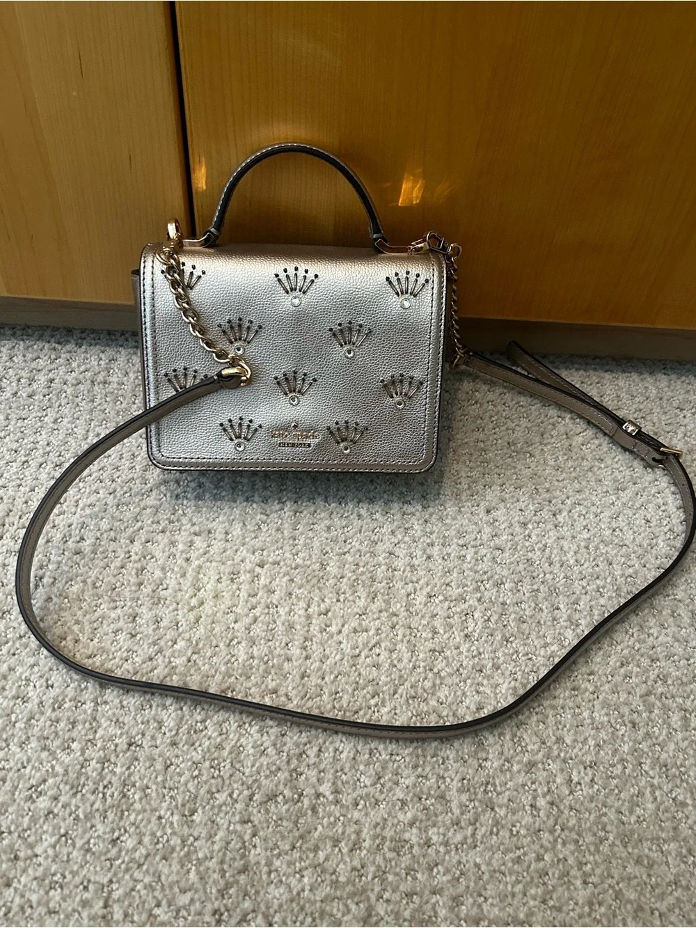 kate spade metallic pewter studded top-handle satchel